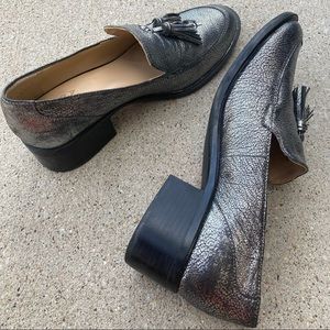 Y2k style leather chunky loafers silver